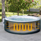 Inflatable hot tub with heating system diagram in a garden setting