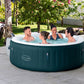 Inflatable hot tub with people in a garden setting